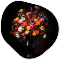 MuchoWow Organische wanddecoratie 60x60 cm - Organisch schilderij Kleurrijk - Boeket - Vaas - Donkerbruin - Muurdecoratie woonkamer - Kamer decoratie - Schilderijen - Muurcirkel aesthetic