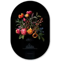 MuchoWow Muurovaal 40x60 cm - Ovale wanddecoratie Tulpen - Bessen - Boeket - Vaas - Ovalen schilderij - Muurdecoratie woonkamer - Kamer decoratie - Schilderijen - Wandcirkel