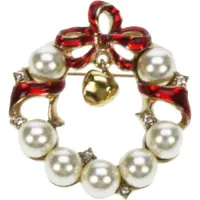 Meander Broche Kerstkrans met strik/ parels Ø4cm