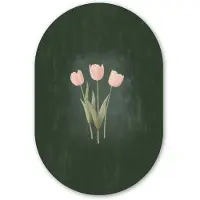 MuchoWow Muurovaal 80x120 cm - Ovale wanddecoratie Tulpen - Liefde - Donkergroen - Ovalen schilderij - Muurdecoratie woonkamer - Kamer decoratie - Schilderijen - Wandcirkel