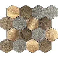 BES LED Zelfklevende Mozaïek Tegel - Afimera Hexagon XL - Taupe/Grijs/Koper - 292x254x4mm