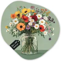 MuchoWow Organische wanddecoratie 60x60 cm - Organisch schilderij Bloemen - Vaas - Kaartje - Muurdecoratie woonkamer - Kamer decoratie - Schilderijen - Muurcirkel aesthetic