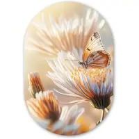 MuchoWow Muurovaal 40x60 cm - Ovale wanddecoratie Vlinder - Bloem - Oranje - Ovalen schilderij - Muurdecoratie woonkamer - Kamer decoratie - Schilderijen - Wandcirkel