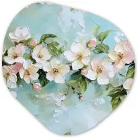 MuchoWow Organische wanddecoratie 90x90 cm - Organisch schilderij Bloesem - Bladeren - Lichtblauw - Muurdecoratie woonkamer - Kamer decoratie - Schilderijen - Muurcirkel aesthetic