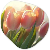 MuchoWow Organische wanddecoratie 40x40 cm - Organisch schilderij Tulpen - Roze - Zonnestralen - Muurdecoratie woonkamer - Kamer decoratie - Schilderijen - Muurcirkel aesthetic