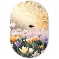 MuchoWow Muurovaal 80x120 cm - Ovale wanddecoratie Viooltjes - bij - Zonlicht - Ovalen schilderij - Muurdecoratie woonkamer - Kamer decoratie - Schilderijen - Wandcirkel