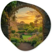 MuchoWow Organische wanddecoratie 40x40 cm - Organisch schilderij Poort - Planten - Zonsondergang - Muurdecoratie woonkamer - Kamer decoratie - Schilderijen - Muurcirkel aesthetic