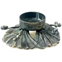 Meander Waxinelichthouder Ginkgo bladeren en bessen metaal Ø10x3,5cm