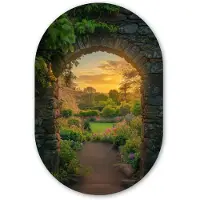 MuchoWow Muurovaal 40x60 cm - Ovale wanddecoratie Poort - Planten - Zonsondergang - Ovalen schilderij - Muurdecoratie woonkamer - Kamer decoratie - Schilderijen - Wandcirkel