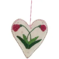 Meander Hart wit Roze bloemen, vilt 6,5x2x7cm