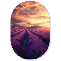 MuchoWow Muurovaal 40x60 cm - Ovale wanddecoratie Lavendelveld - Zonsondergang - Paars - Ovalen schilderij - Muurdecoratie woonkamer - Kamer decoratie - Schilderijen - Wandcirkel