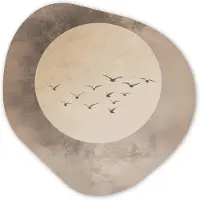 MuchoWow Organische wanddecoratie 60x60 cm - Organisch schilderij Vogel - Beige - Japandi - Muurdecoratie woonkamer - Kamer decoratie - Schilderijen - Muurcirkel aesthetic