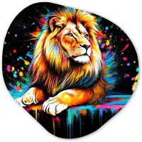 MuchoWow Organische wanddecoratie 90x90 cm - Organisch schilderij Leeuw - Kleurrijk - Spetters - Muurdecoratie woonkamer - Kamer decoratie - Schilderijen - Muurcirkel aesthetic