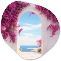 MuchoWow Organische wanddecoratie 90x90 cm - Organisch schilderij Zee - Roze - Bloemen - Poort - Muurdecoratie woonkamer - Kamer decoratie - Schilderijen - Muurcirkel aesthetic