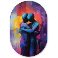 MuchoWow Muurovaal 80x120 cm - Ovale wanddecoratie Omarmen - Lichamen - Paars - Ovalen schilderij - Muurdecoratie woonkamer - Kamer decoratie - Schilderijen - Wandcirkel