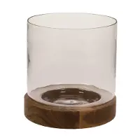 Meander Votive glass with wooden base Ø16x17cm