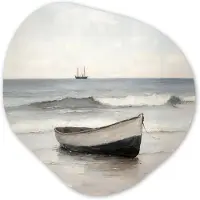 MuchoWow Organische wanddecoratie 60x60 cm - Organisch schilderij Roeiboot - Zee - Horizon - Muurdecoratie woonkamer - Kamer decoratie - Schilderijen - Muurcirkel aesthetic
