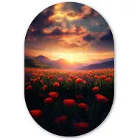 MuchoWow Muurovaal 80x120 cm - Ovale wanddecoratie Landschap - Zonsondergang - Bloemenveld - Ovalen schilderij - Muurdecoratie woonkamer - Kamer decoratie - Schilderijen - Wandcirkel