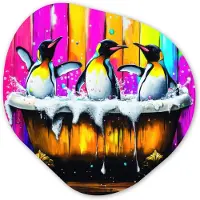 MuchoWow Organische wanddecoratie 60x60 cm - Organisch schilderij Pinguïns - Badkuip - Kleurrijk - Schuim - Muurdecoratie woonkamer - Kamer decoratie - Schilderijen - Muurcirkel aesthetic