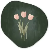 MuchoWow Organische wanddecoratie 60x60 cm - Organisch schilderij Tulpen - Liefde - Donkergroen - Muurdecoratie woonkamer - Kamer decoratie - Schilderijen - Muurcirkel aesthetic