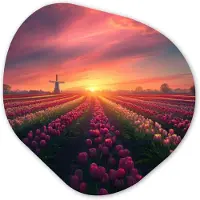 MuchoWow Organische wanddecoratie 60x60 cm - Organisch schilderij Windmolen - Zonsondergang - Landschap - Muurdecoratie woonkamer - Kamer decoratie - Schilderijen - Muurcirkel aesthetic