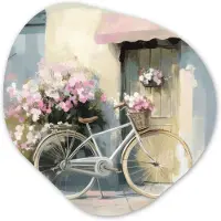 MuchoWow Organische wanddecoratie 40x40 cm - Organisch schilderij Fiets - Pastelkleuren - Bloemen - Muurdecoratie woonkamer - Kamer decoratie - Schilderijen - Muurcirkel aesthetic