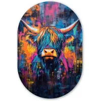 MuchoWow Muurovaal 60x90 cm - Ovale wanddecoratie Schotse Hooglander - Abstract - Kleurrijk - Ovalen schilderij - Muurdecoratie woonkamer - Kamer decoratie - Schilderijen - Wandcirkel