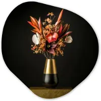 MuchoWow Organische wanddecoratie 60x60 cm - Organisch schilderij Exotisch - Boeket - Vaas - Goud - Muurdecoratie woonkamer - Kamer decoratie - Schilderijen - Muurcirkel aesthetic