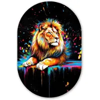 MuchoWow Muurovaal 40x60 cm - Ovale wanddecoratie Leeuw - Kleurrijk - Spetters - Ovalen schilderij - Muurdecoratie woonkamer - Kamer decoratie - Schilderijen - Wandcirkel