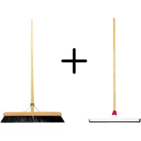Synx Store Synx Tools Paardenhaar 50cm + Vloertrekker Kunststof 55cm met Steel 150cm – Zaalveger – Vloerreiniger – Natuurrubber – Zachte binnenbezem met steel 160cm