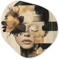 MuchoWow Organische wanddecoratie 60x60 cm - Organisch schilderij Gezicht - Bloemen - Zwart - Vrouw - Muurdecoratie woonkamer - Kamer decoratie - Schilderijen - Muurcirkel aesthetic