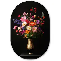 MuchoWow Muurovaal 60x90 cm - Ovale wanddecoratie Kleurrijk - Boeket - Vaas - Goud - Ovalen schilderij - Muurdecoratie woonkamer - Kamer decoratie - Schilderijen - Wandcirkel