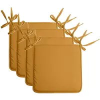 Stof Textile Home stoelkussens - 4x - okergeel - 38 x 38 x 3 cm - voor binnen - touwtjes sluiting - zitkussens plat - vierkant