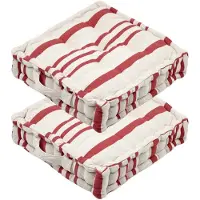 Stof Textile Vloerkussen Beach - 2x - creme wit/steenrood - katoen - 45 x 45 x 10 cm - Extra dik - extra zitplaatsen - spelen - gamen - relaxen