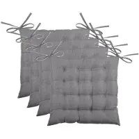 Stof Textile stoelkussen BEA - 4x - donkergrijs - 40 x 40 x 4 cm - touwtjes sluiting - binnen/buiten - zitkussens plat