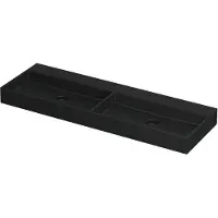 Ink Wastafel united porselein dubbel zonder kraangat incl. Porseleinen click plug en verborgen overloop systeem 140 cmx45 cmx11 cm mat zwart 0206144