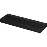 Ink Wastafel united porselein dubbel met 2 kraangaten incl. Porseleinen click plug en verborgen overloop systeem 140 cmx45 cmx11 cm mat zwart 0206154