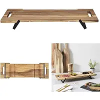 Home Deco Factory Serveerplank - acacia hout - 55 x 18 cm - rechthoek - handvaten - borrelplank- tapasplank
