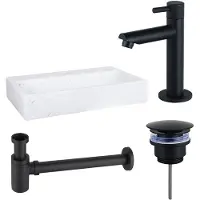 FortiFura Fuente Fonteinset - 38x24x8cm - 1 kraangat - marmer - fonteinkraan zwart mat - wit SW696235/SW696205/SW696215/SW451336