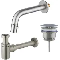 FortiFura Calvi Fonteinkraanset - inbouw - uitloop 18cm - inkortbaar - sifon - always open plug - PVD - geborsteld RVS SW1108829/SW696217/SW696207