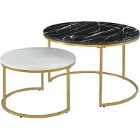 En.casa Salontafel Christchurch rond set van 2 marmer zwart wit en goudkleurig []