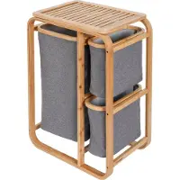 Lumaland Wasmand van bamboe - 1 XL vak + 2 compacte vakken 49,5 x 33 x 71 cm grijs
