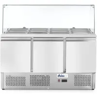 Hendi Saladette 3 Deurs | Glazen Opzetvitrine | 4x GN 1/1 Bakken | 1365x700x H 1300mm