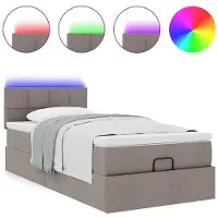 vidaXL Bed poef met matras en LED's 90x200 cm stof taupe