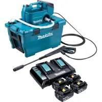 Makita DHW 080 PT4K Snoerloze hogedrukreiniger 36 V ( 2x 18 V ) 80 bar 380 l/u Borstelloos + 4x accu 5.0 Ah + dubbele lader