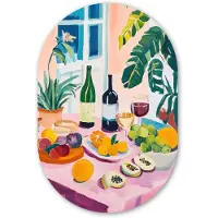 MuchoWow Muurovaal 60x90 cm - Ovale wanddecoratie Tafel - Wijn - Fruit - Ovalen schilderij - Muurdecoratie woonkamer - Kamer decoratie - Schilderijen - Wandcirkel