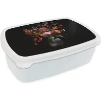 MuchoWow Broodtrommel Wit - Lunchbox Boeket - Veldbloemen - Vaas - Brooddoos 18x12x6 cm - Brood lunch box - Broodtrommels voor kinderen en volwassenen