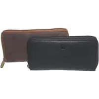 Oi zwarte leren rits portemonnee met rits op de achterkant groot model / lange damesbeurs met rits afgesloten / ruime openklap ritsportemonnee voor veel pasjes / RFID SAFE / zwart leer / 434