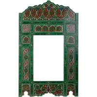 Poufs&Pillows Handgeschilderd houten spiegel frame - 116 x 68 cm - Handgemaakt - Zouak Arabische, bohemian stijl - groene vintage look - M22