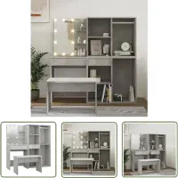 vidaXL Make-up Tafel - Kaptafel - Kaptafelset met LED's bewerkt hout betongrijs - Dressing Table - Led Verlichting - Houten Kaptafel